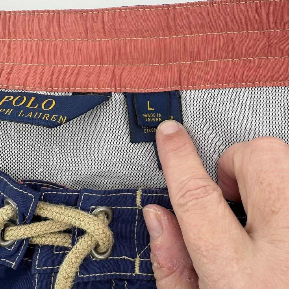 Polo Ralph Lauren Board Shorts Swim Trunks Mens Size L Navy‎ Cargo Pocket Y2K